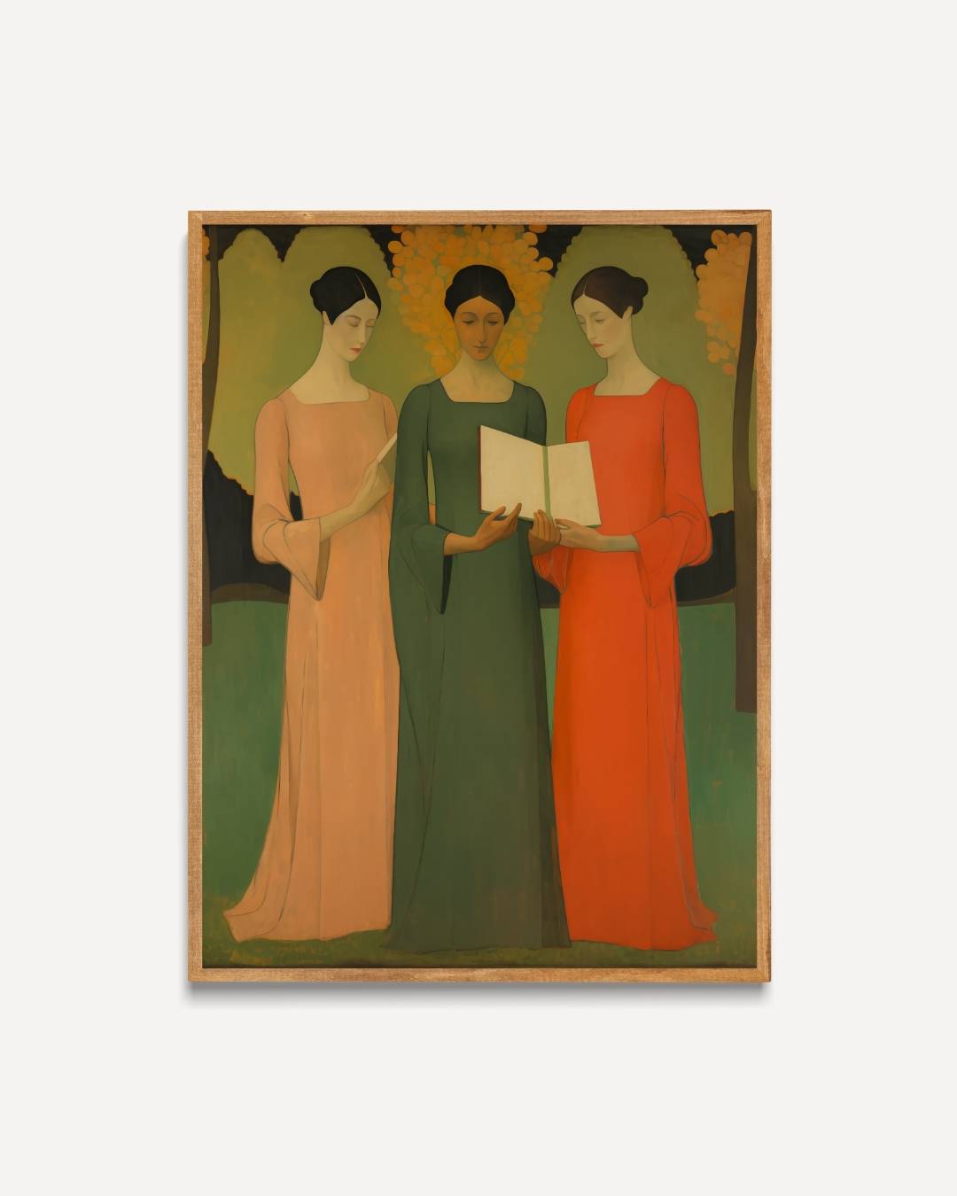 Drie vrouwen in serene kleuren Poster – portret poster als wanddecoratie