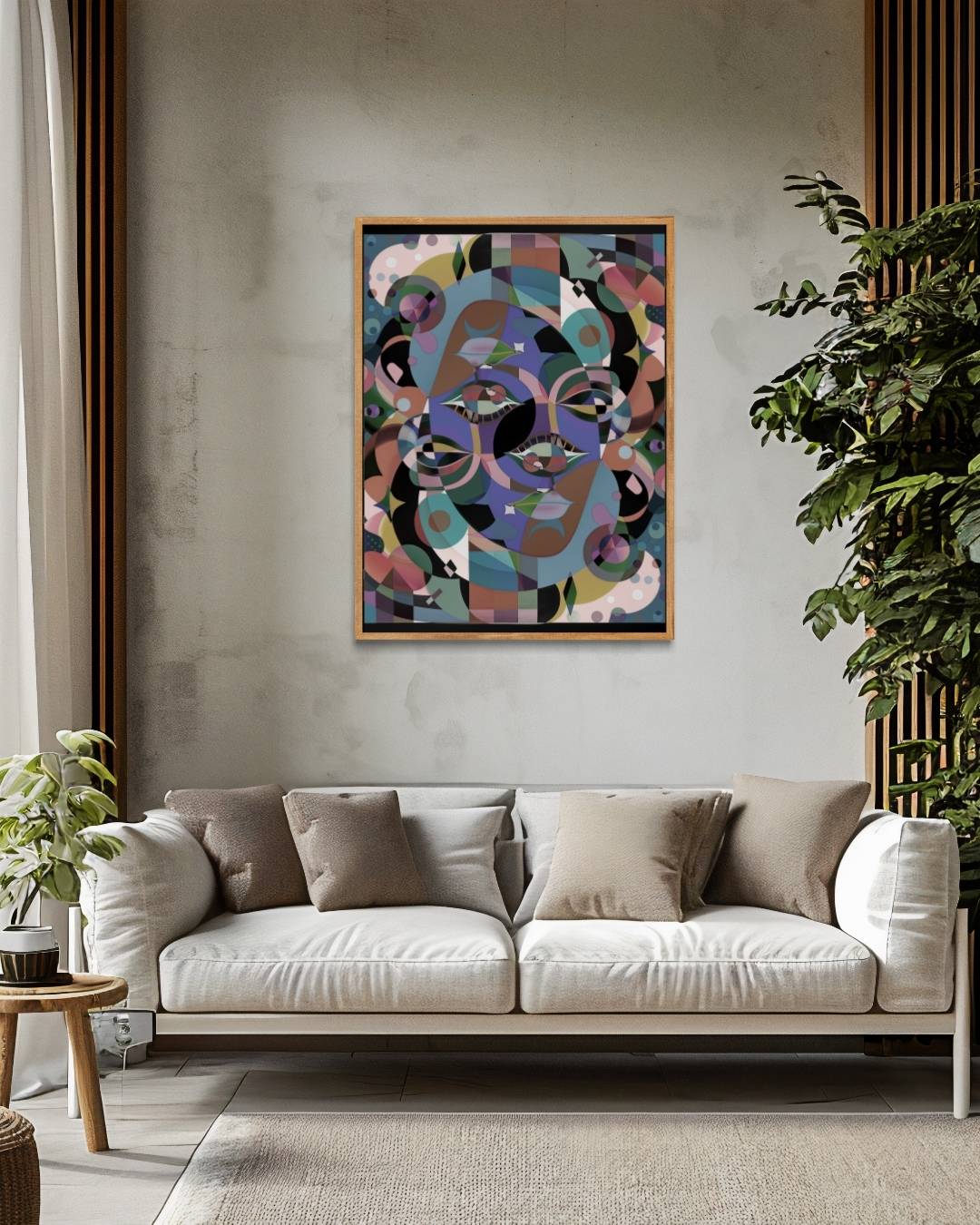 Abstract gezicht in kleurrijke vormen Poster – staande poster voor modern interieur