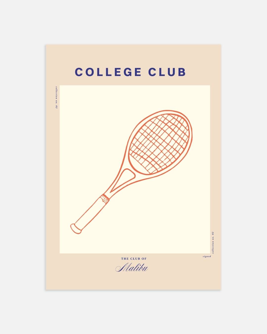 College Club tennisracket Poster – portret wanddecoratie van WallArtistic