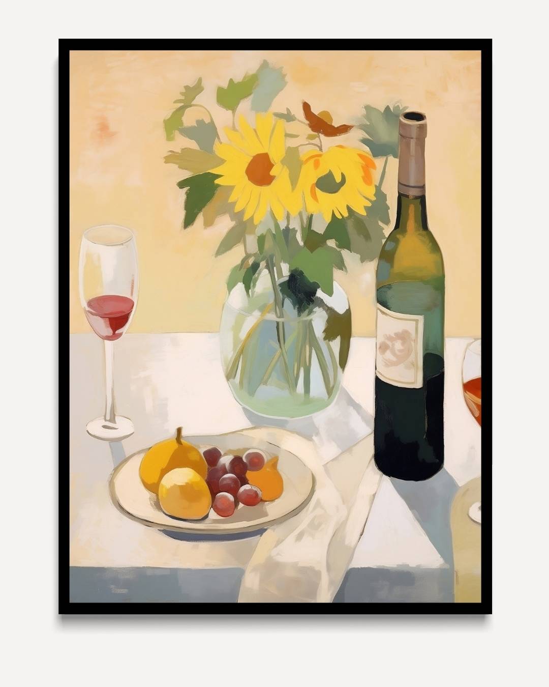 Zonnebloemen op tafel – portret kunstwerk als wanddecoratie