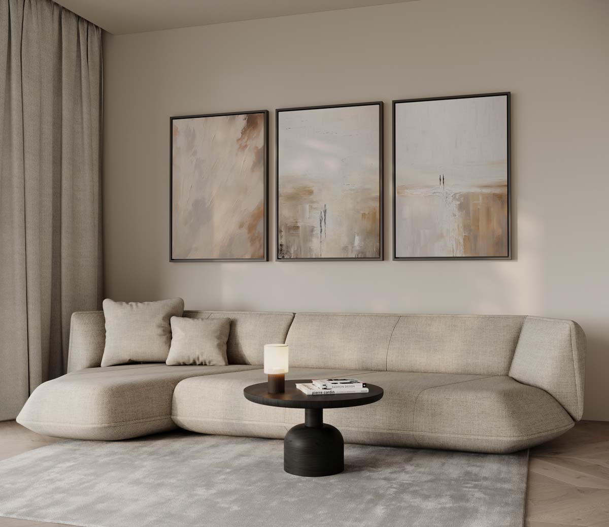 Neutrale textuur abstract – drieluik voor modern interieur