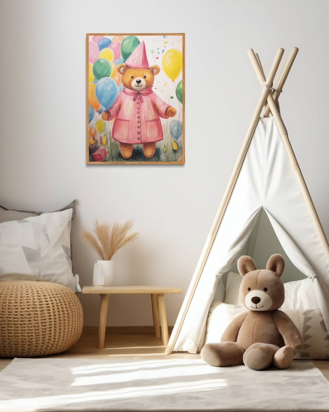 Feestelijke teddybeer Poster – staande poster voor modern interieur