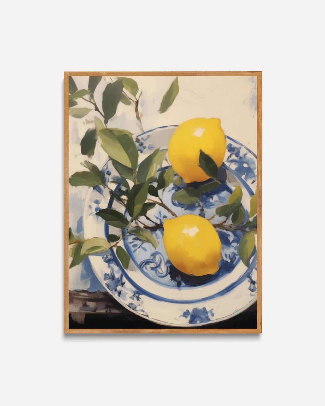 Citroenen op blauw bord Poster – portret poster als wanddecoratie