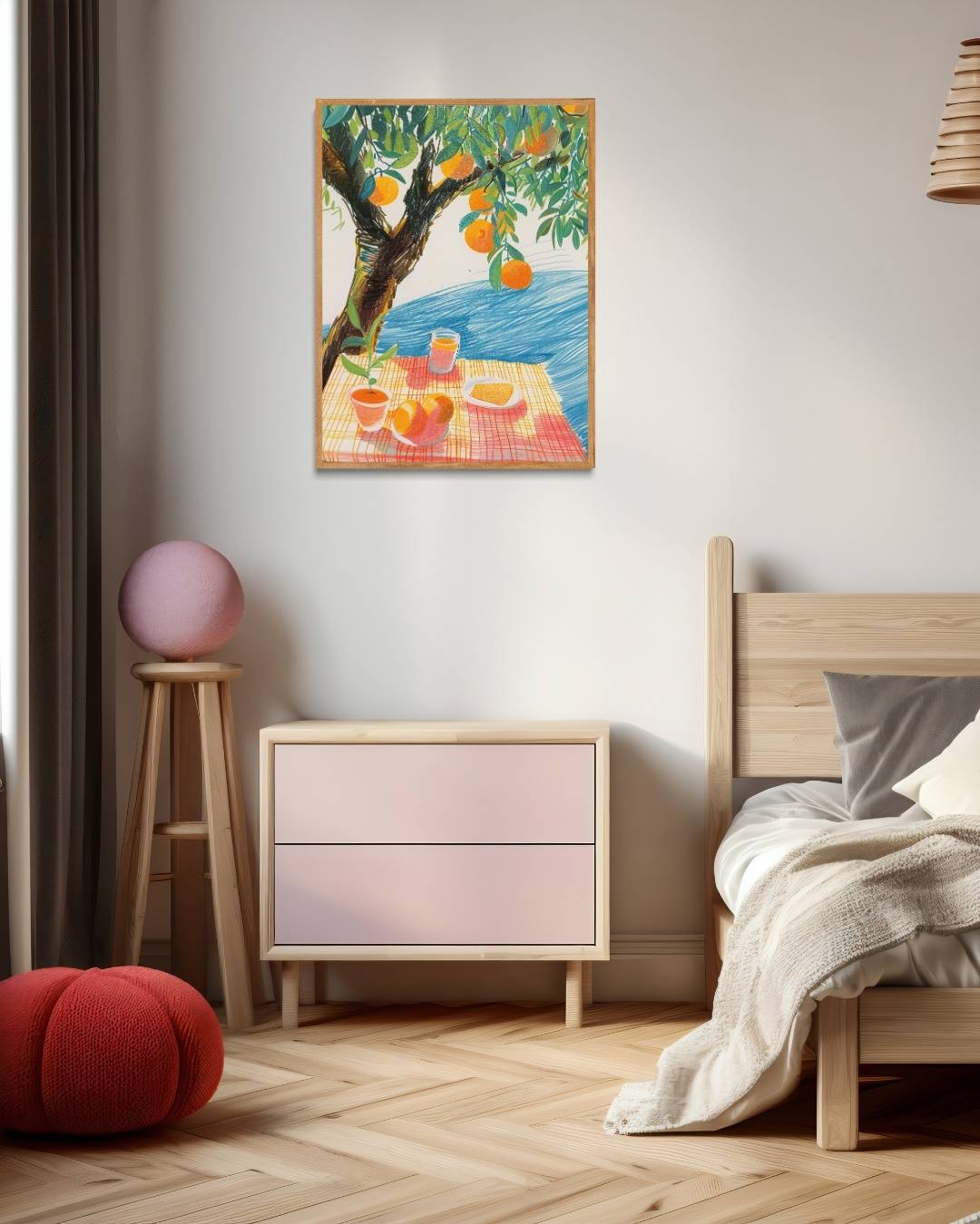 Zomerse sinaasappelpicknick Poster – staande poster voor modern interieur