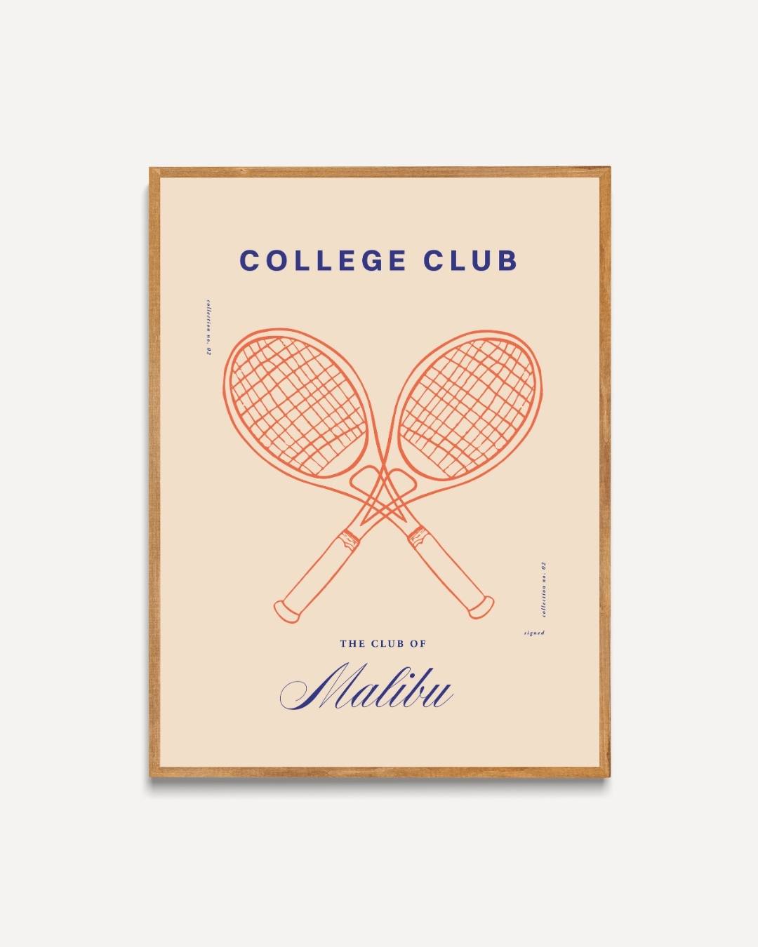 College Club gekruiste tennisrackets Poster – portret poster als wanddecoratie