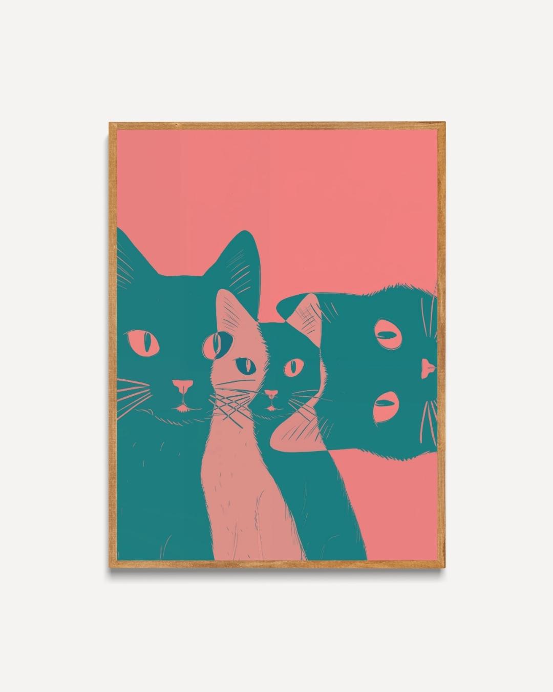 Drie nieuwsgierige katten Poster – portret poster als wanddecoratie