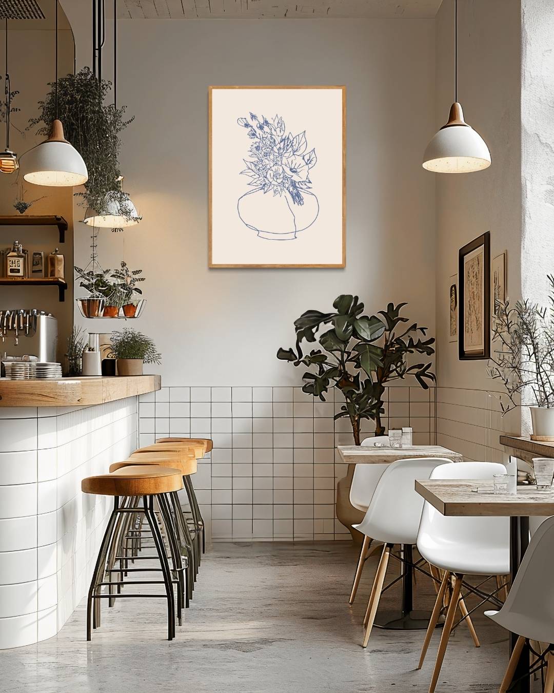 Blauwe vaas schets Poster Kunstwerk – staande poster voor modern interieur