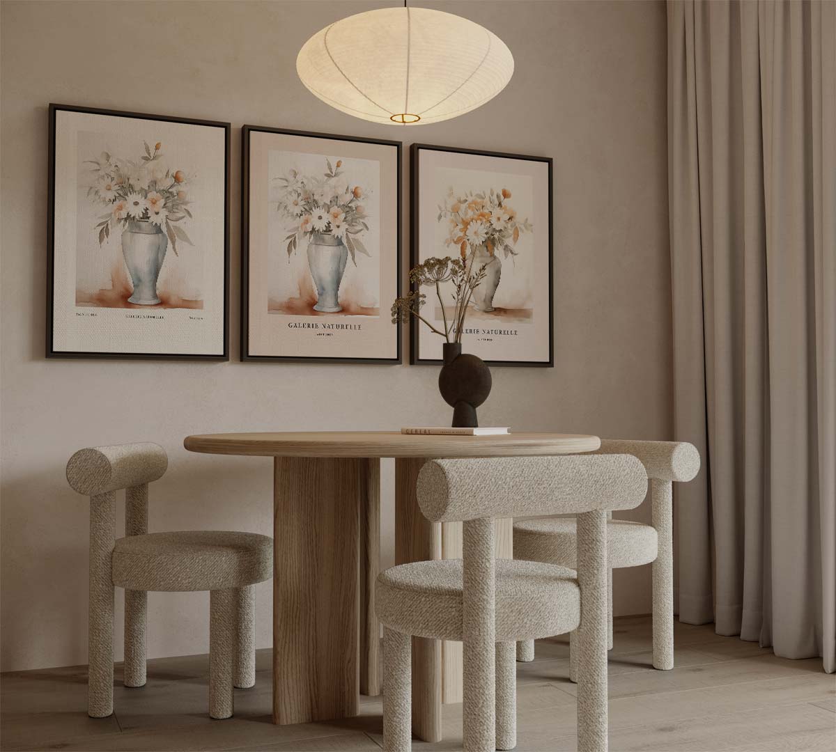 Botanische vazen in vintage stijl – canvas drieluik in portret formaat