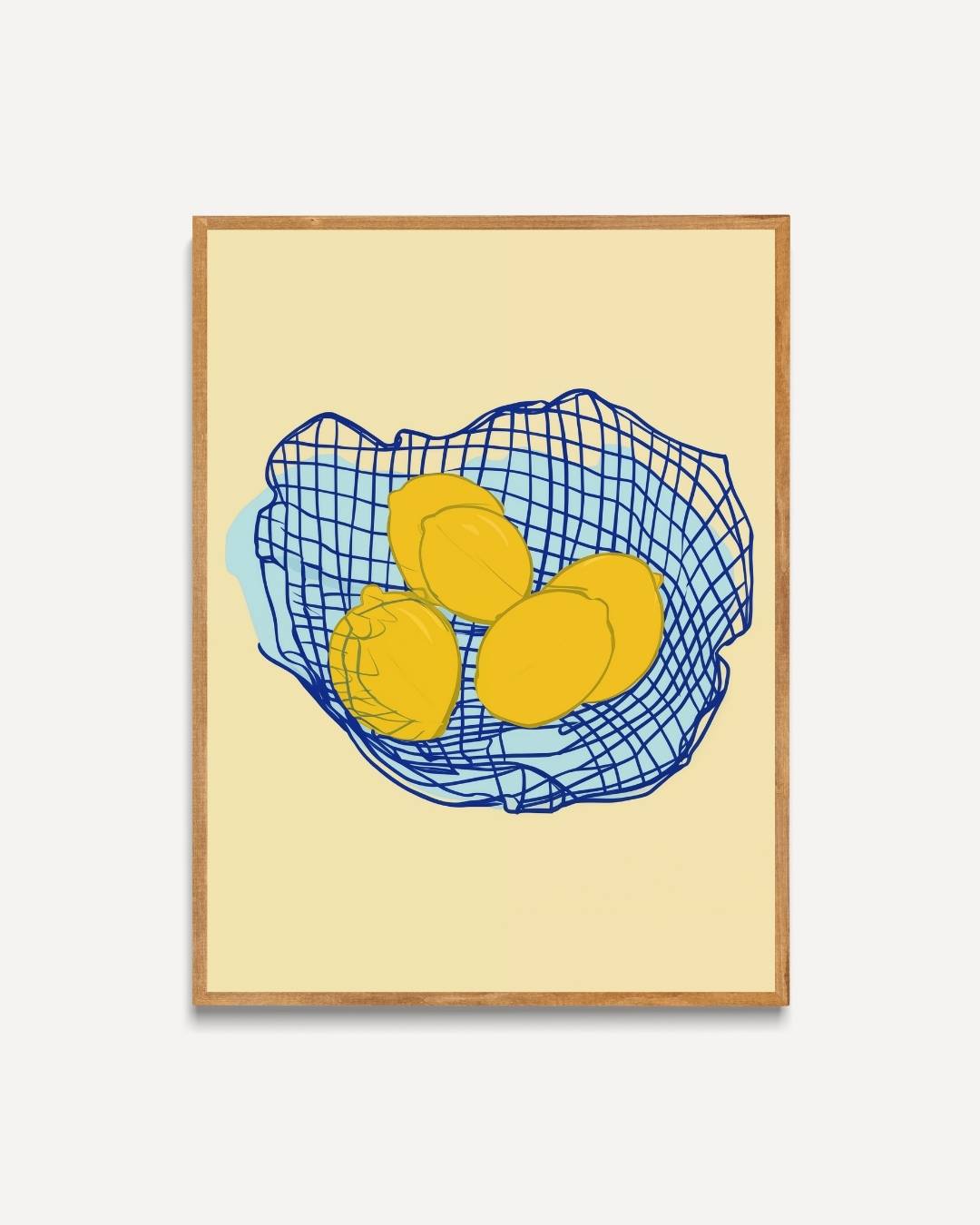 Citroenen in blauwe mand Poster – portret poster als wanddecoratie