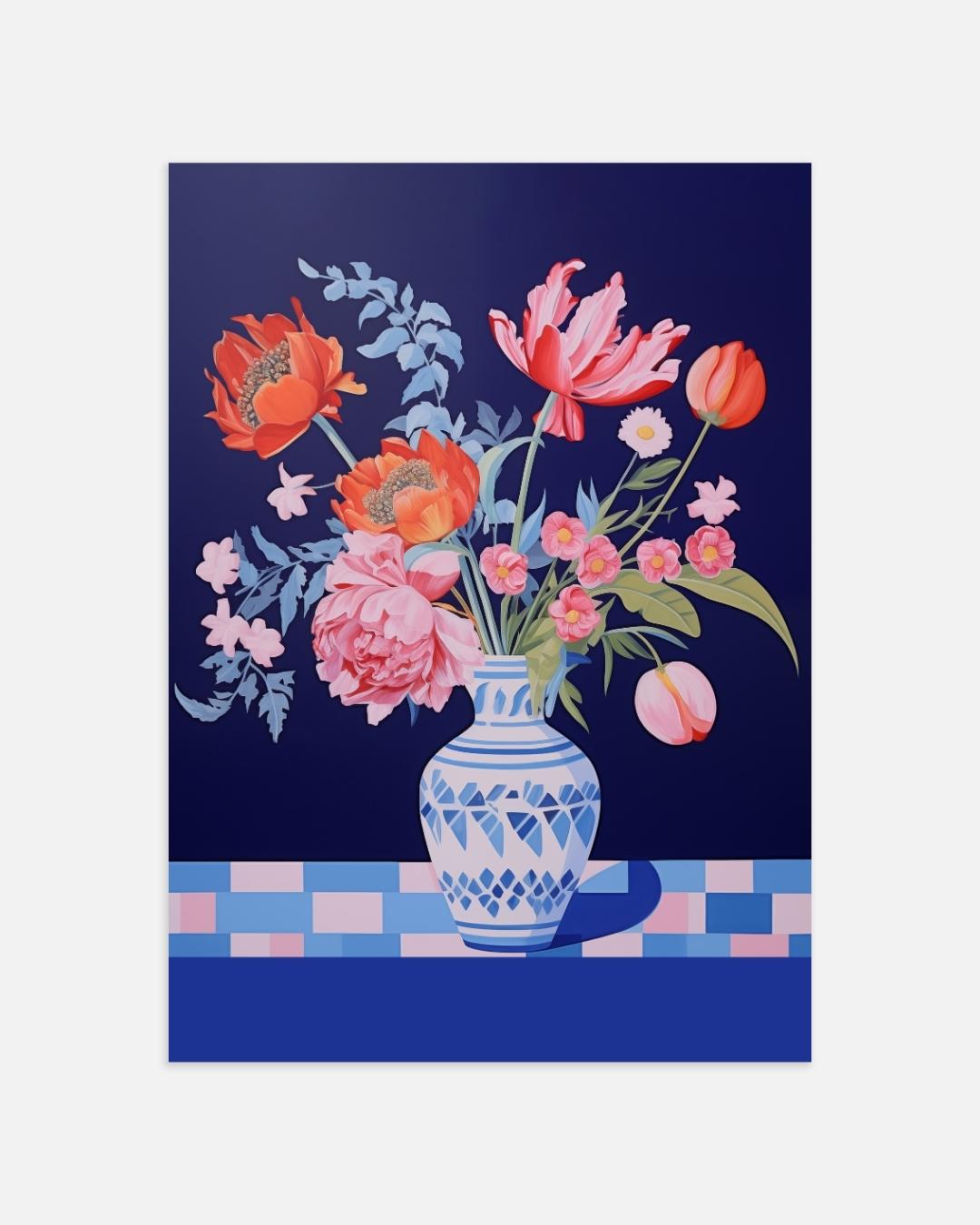 Bloemenpracht in Blauw Poster – portret wanddecoratie van WallArtistic