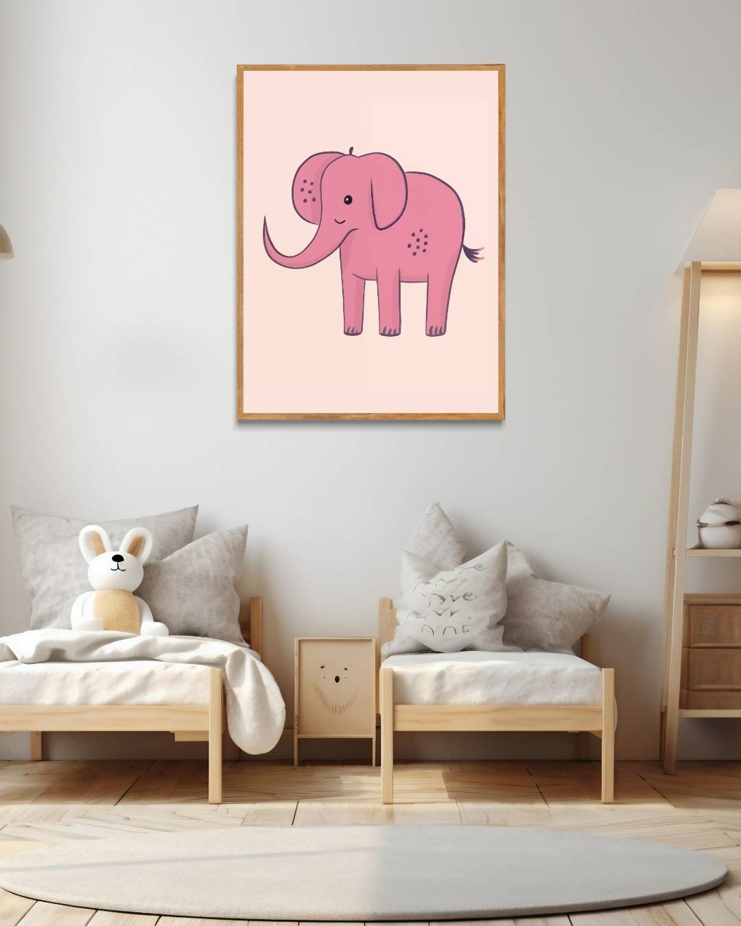 Schattige roze olifant illustratie Poster – staande poster voor modern interieur