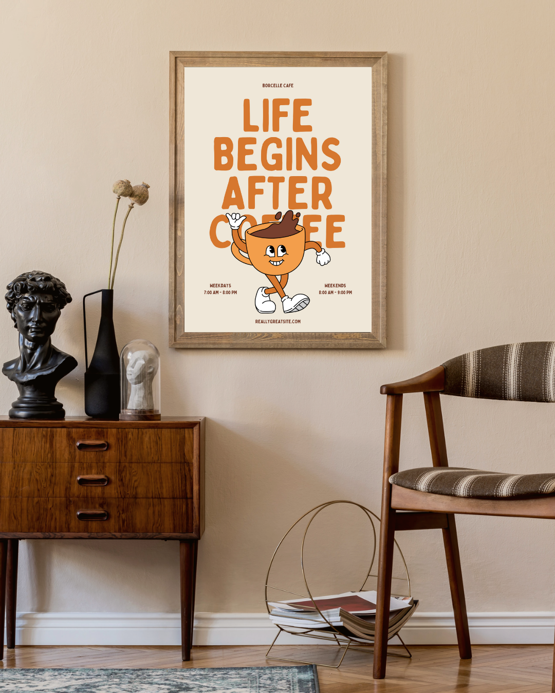 Life begins after coffee Poster – portret wanddecoratie van WallArtistic