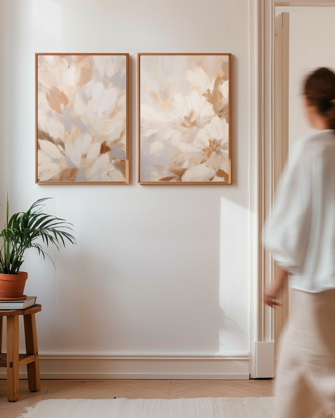 Beige Bloemendroom Posterset – 2-luik posterset als wanddecoratie