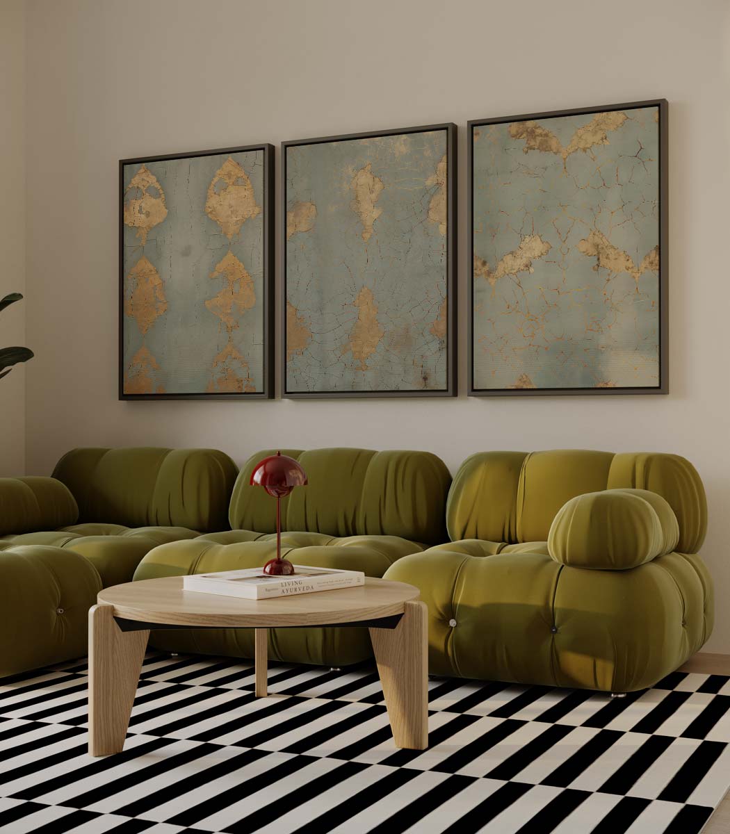 Goudpatina op turquoise – drieluik als wanddecoratie