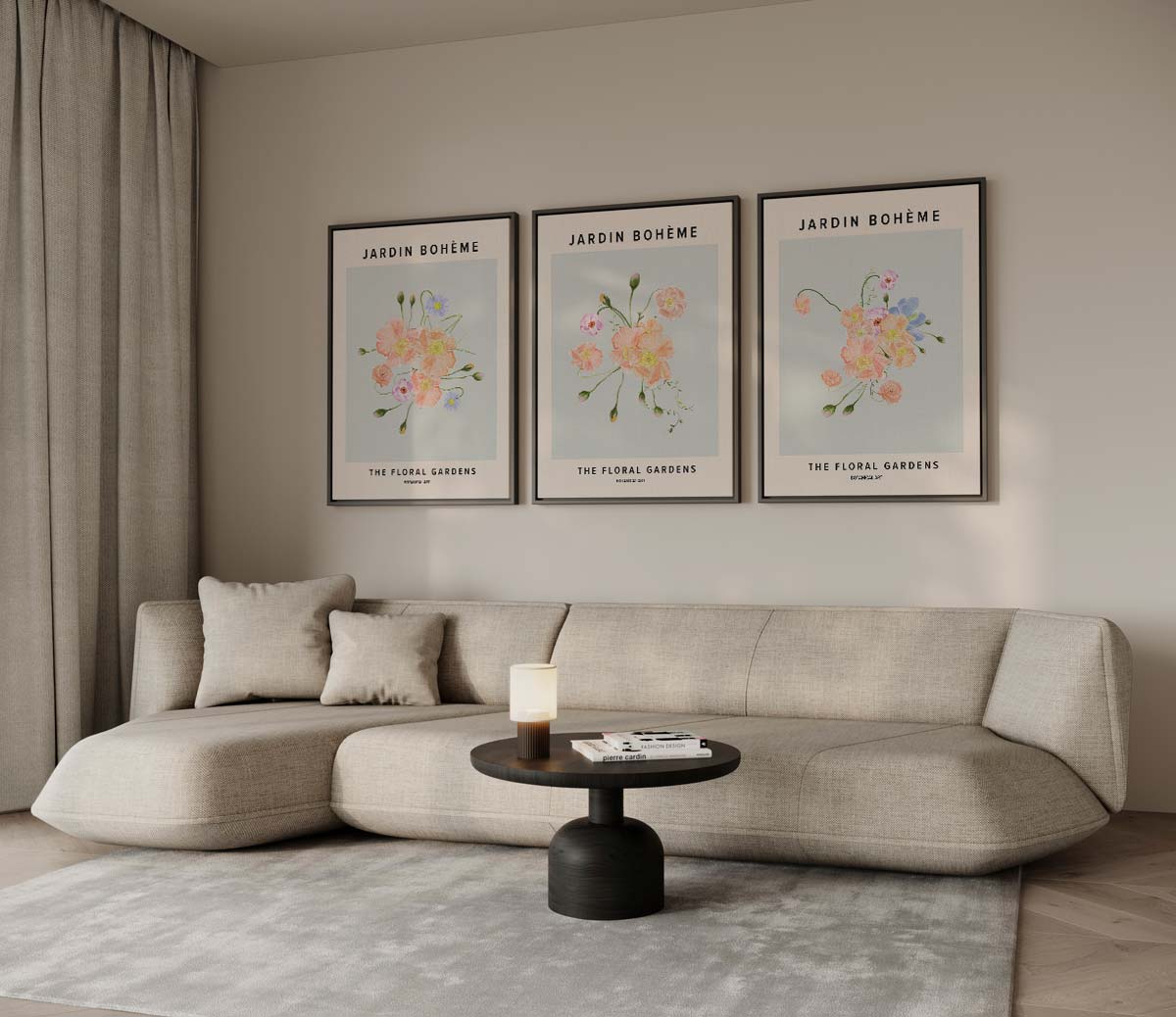Jardin Bohème bloemencollectie – drieluik voor modern interieur