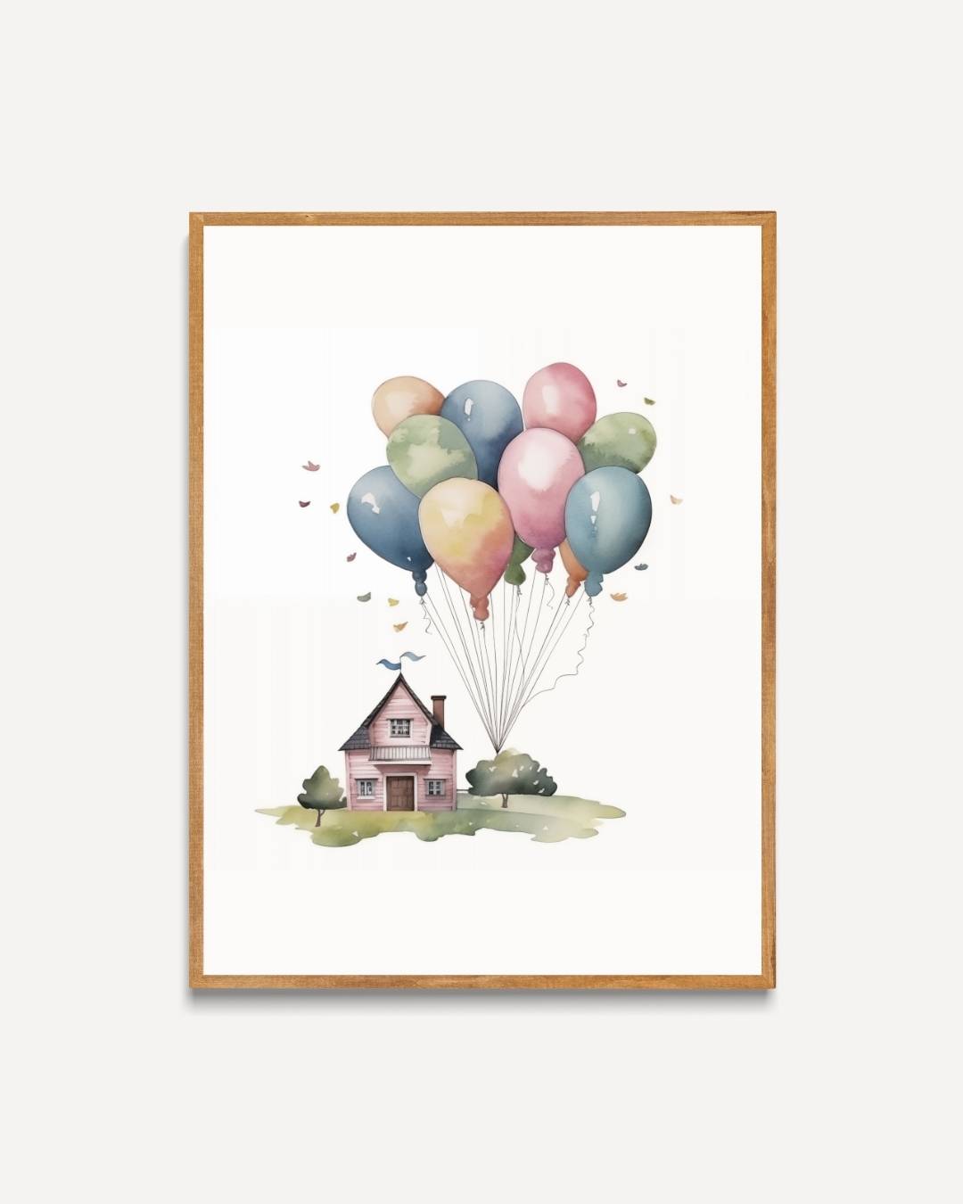 Huis met ballonnen illustratie Poster – portret poster als wanddecoratie