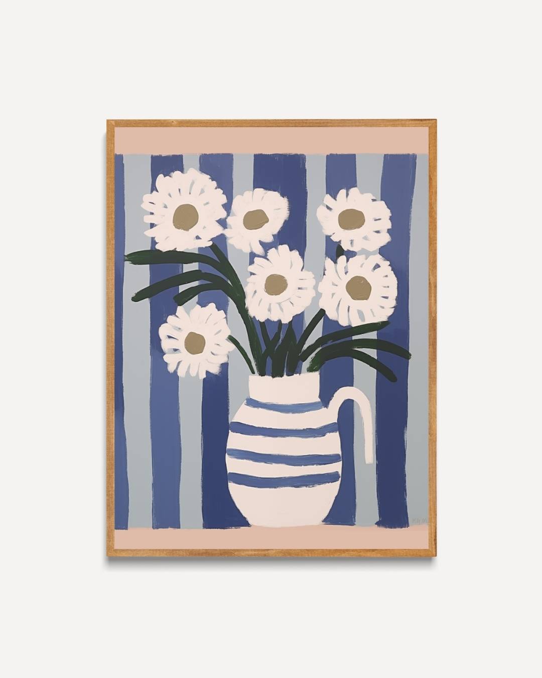 Bloemen in gestreepte vaas Poster – portret poster als wanddecoratie