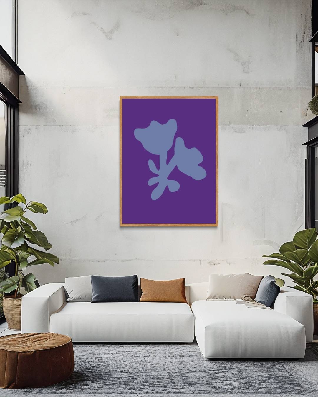 Abstract blauwe bloemen Poster – staande poster voor modern interieur