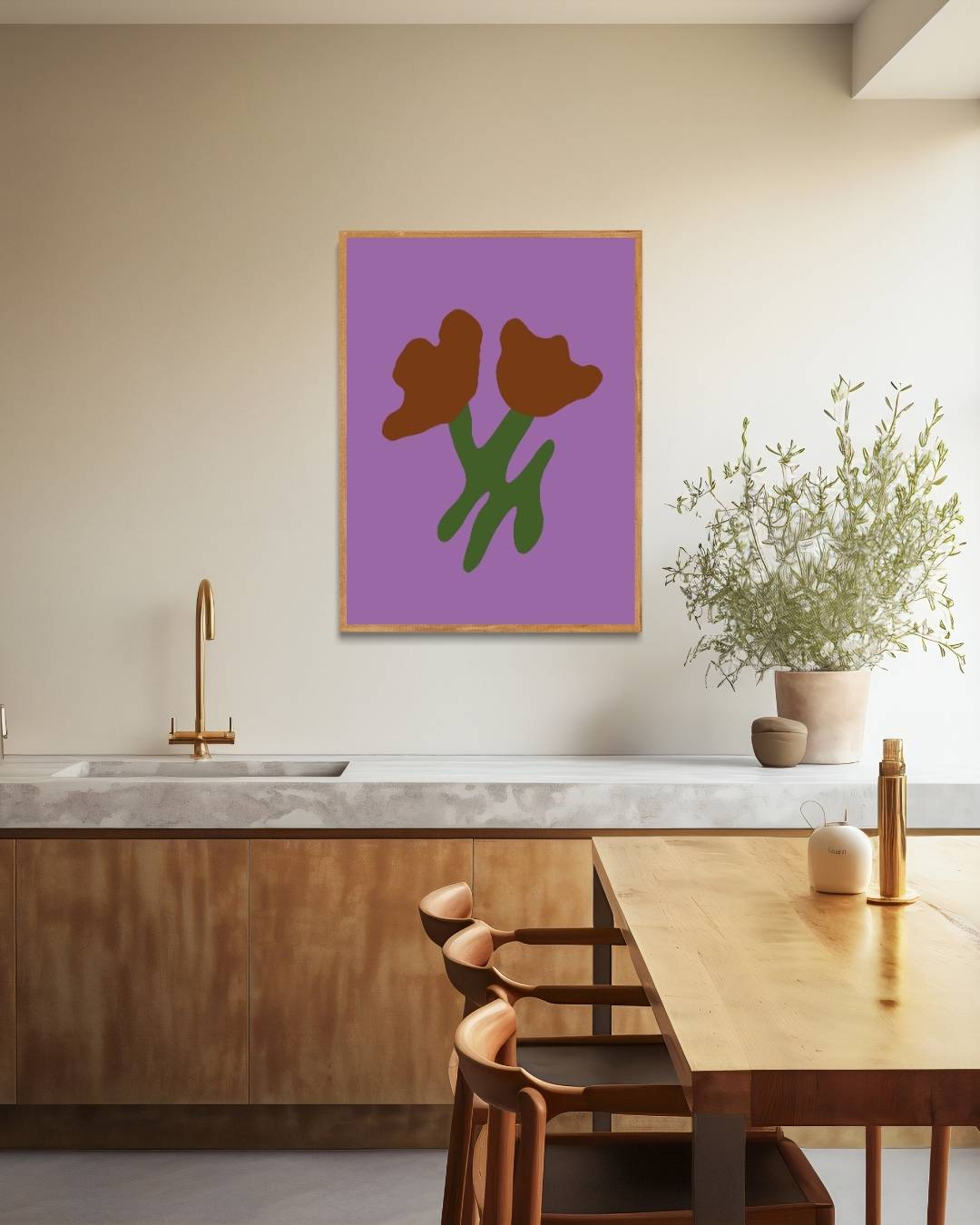 Abstracte bruine bloemen Poster – staande poster voor modern interieur