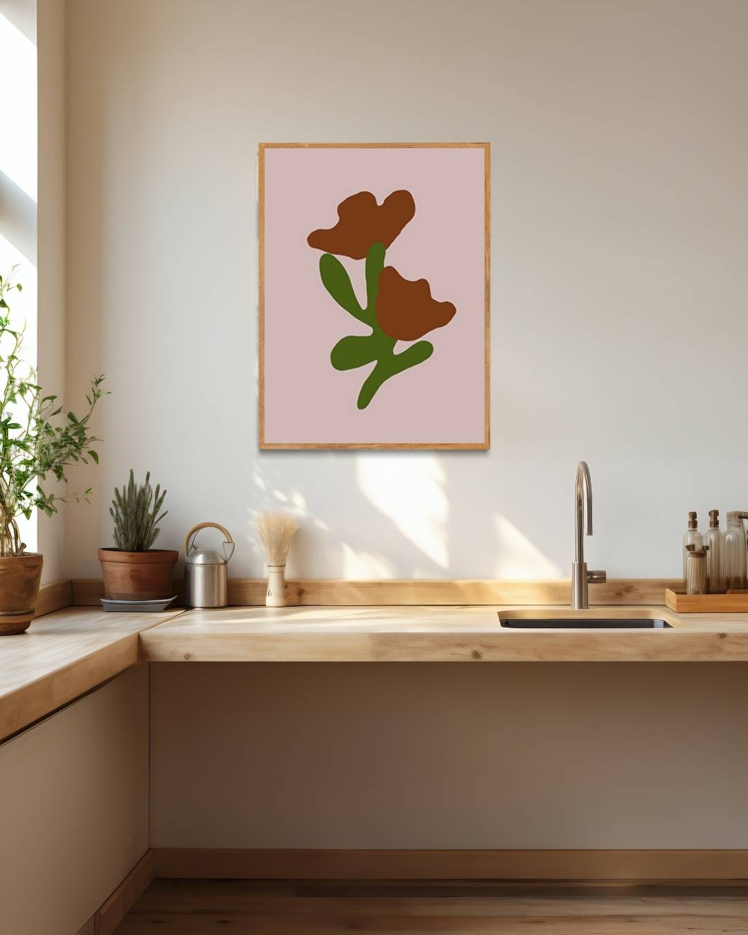 Abstracte groene bloemen Poster – staande poster voor modern interieur