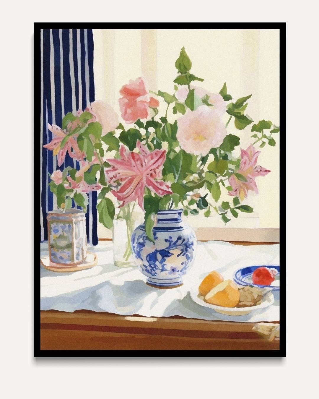 Vaas met bloemen op tafel – portret kunstwerk als wanddecoratie