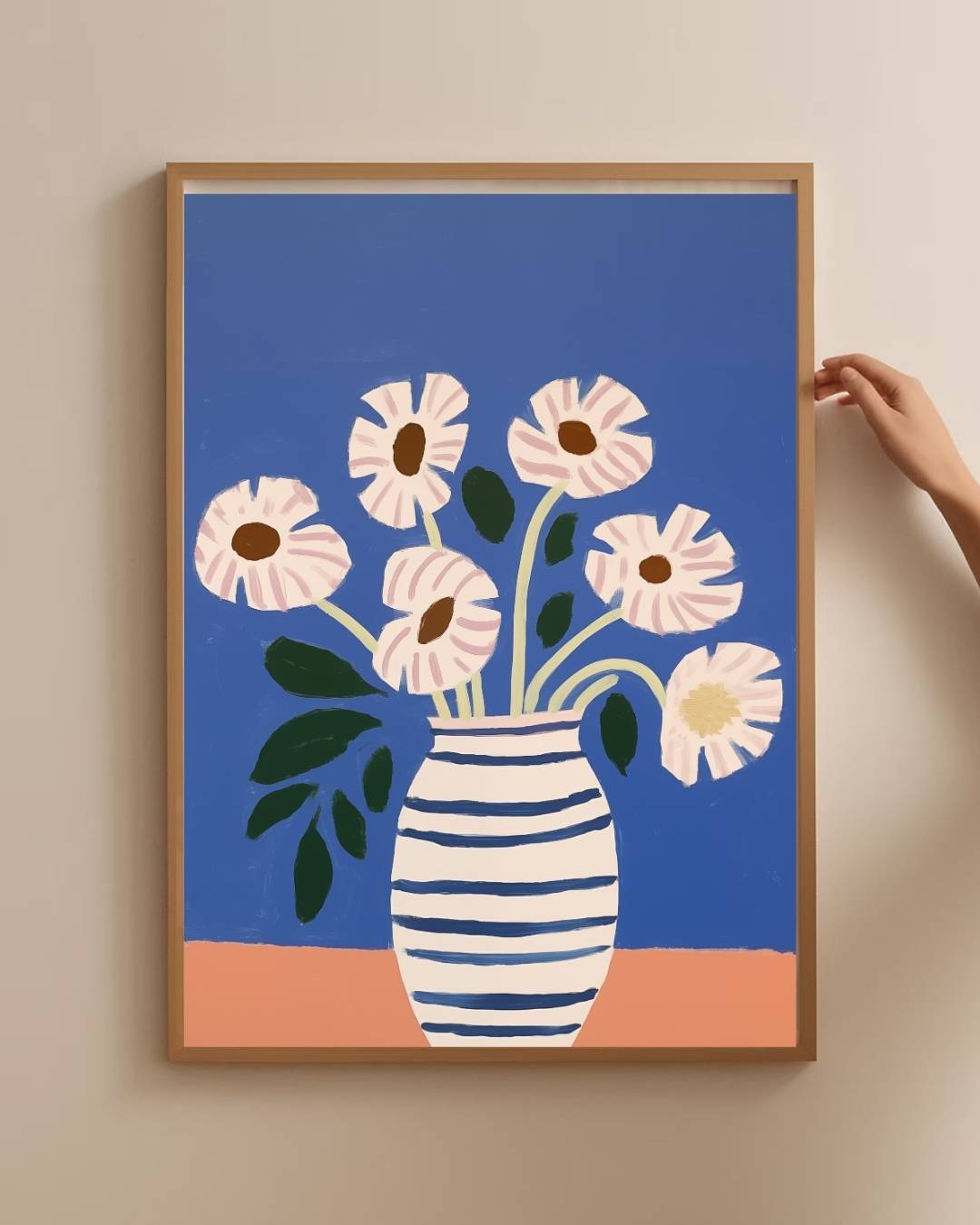 Bloemen in blauwe vaas Poster – staande poster voor modern interieur