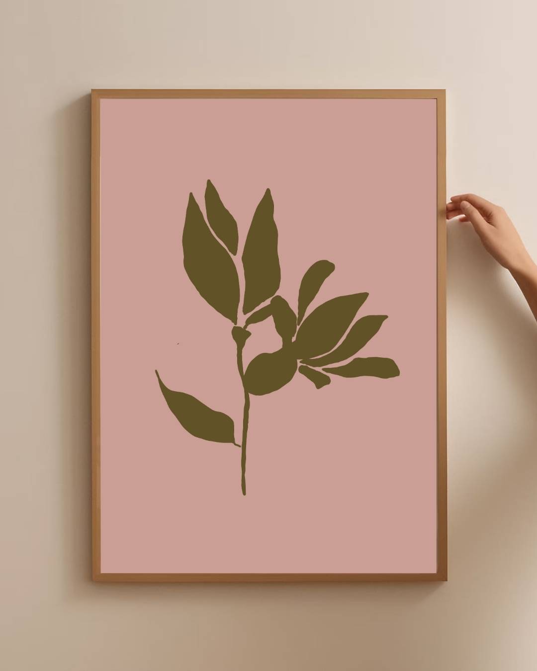 Minimalistische bloemensilhouet op roze achtergrond Poster – staande poster voor modern interieur