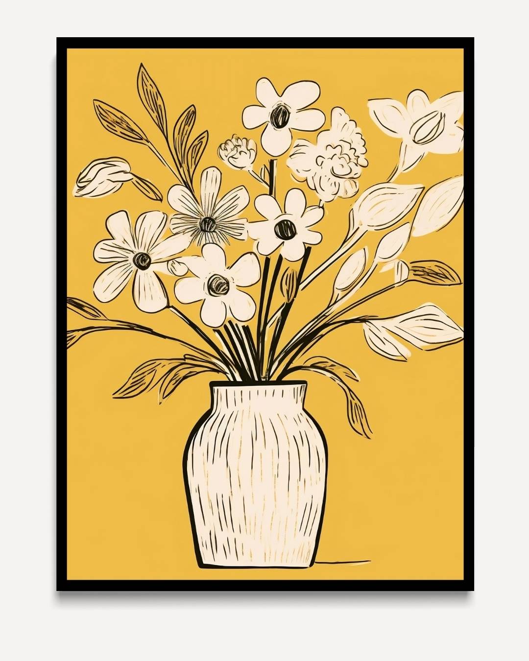 Illustratie op okergeel – portret kunstwerk als wanddecoratie