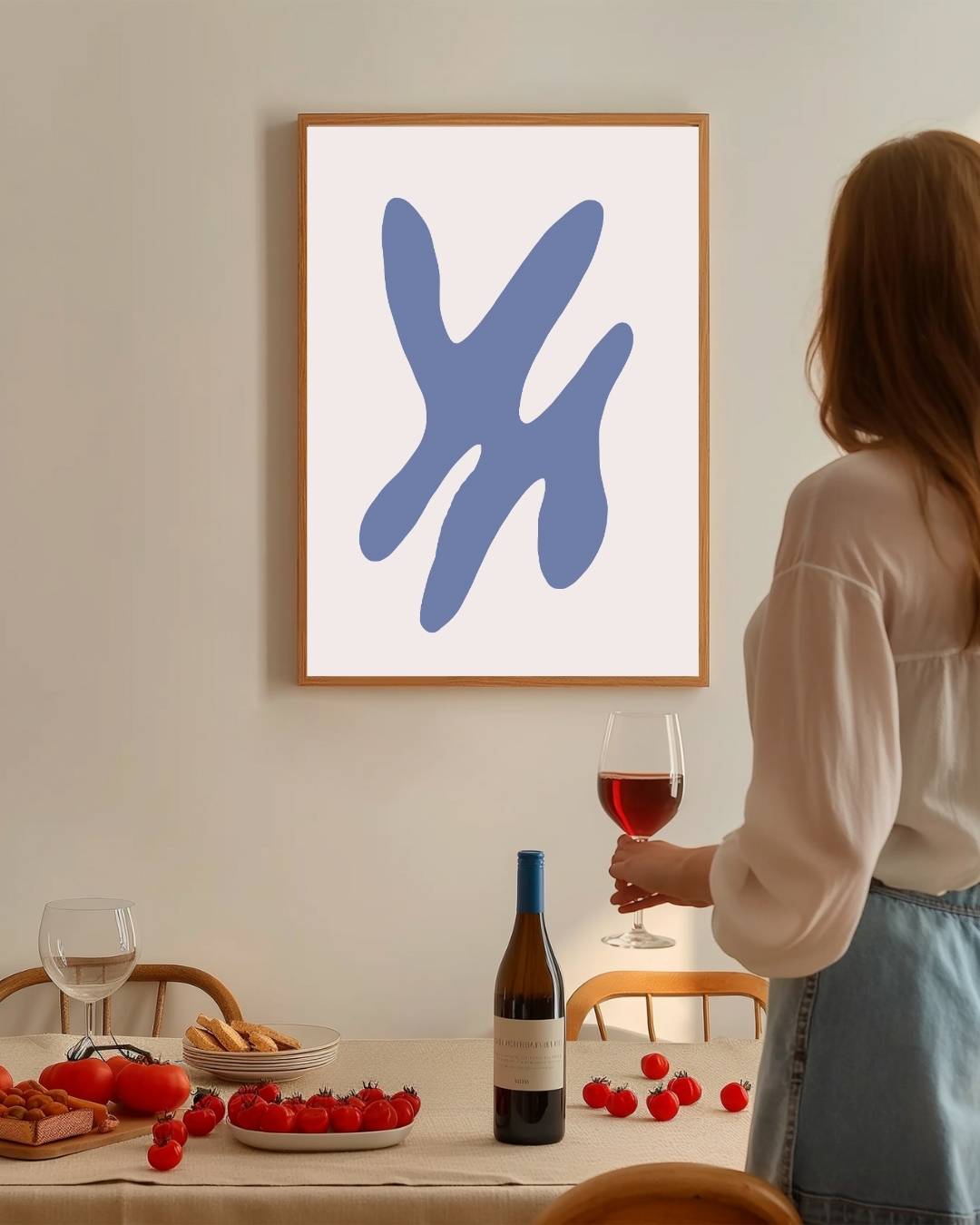 Blauwe abstractie Poster – staande poster voor modern interieur