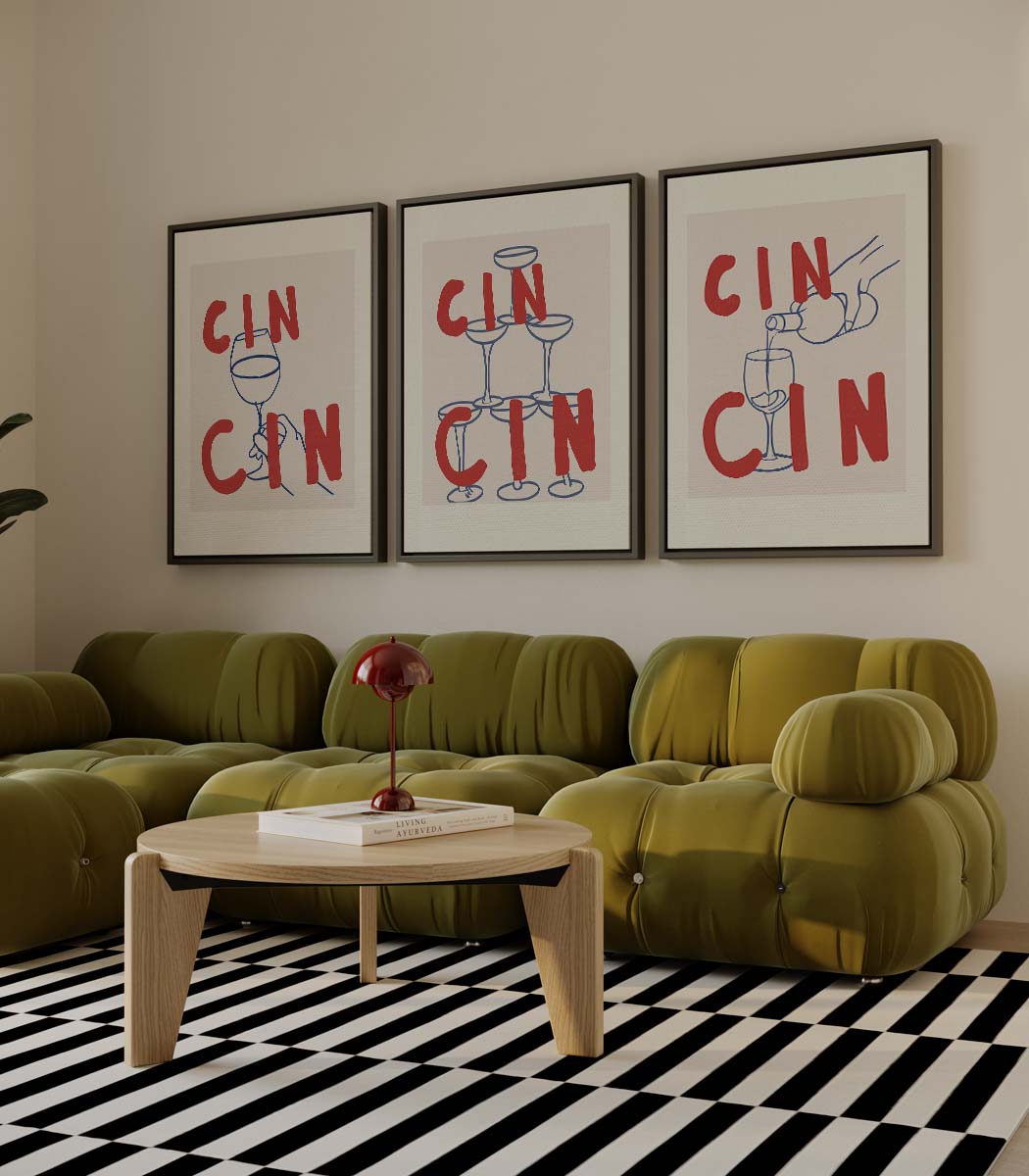 Cin Cin toastillustraties – drieluik als wanddecoratie