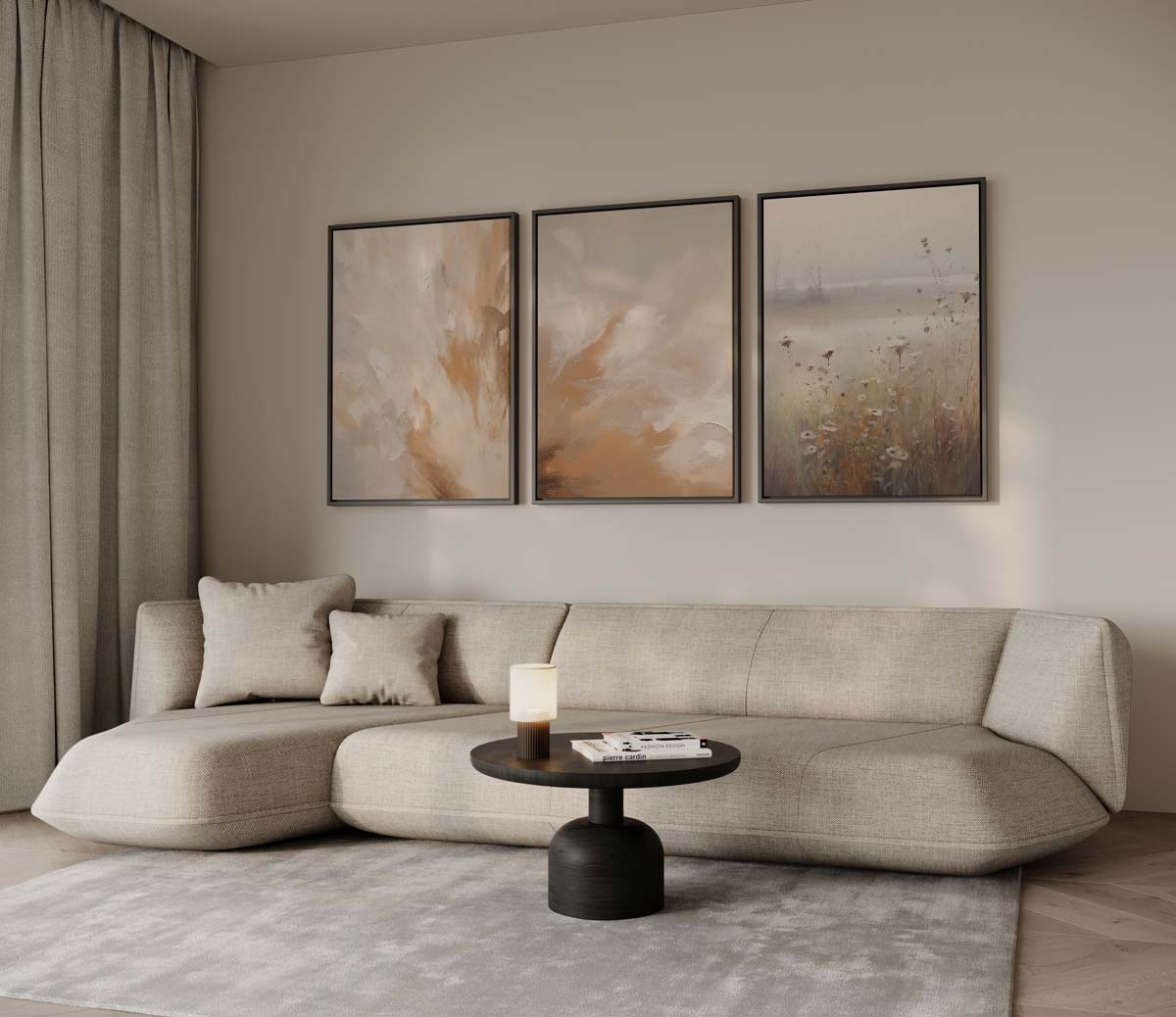 Abstracte gloed bij zonsondergang – drieluik voor modern interieur