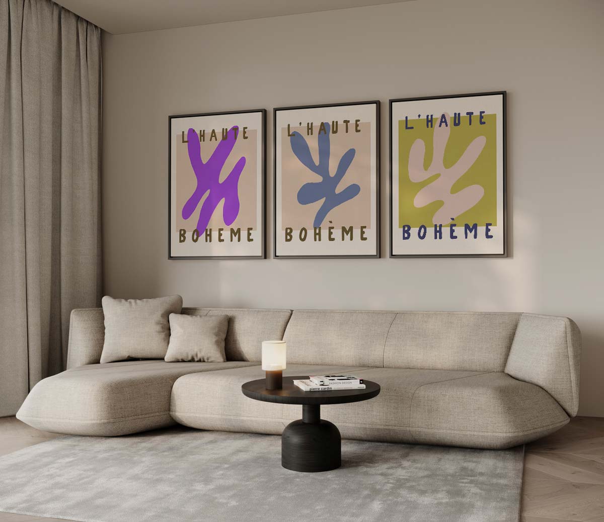 Abstracte collage in bohemienstijl – drieluik voor modern interieur