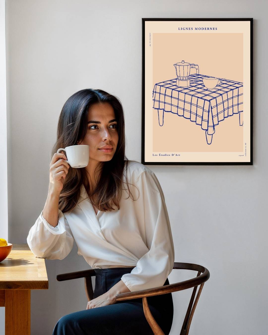 Gedekte blauwe tafel Poster Kunstwerk – staande poster voor modern interieur