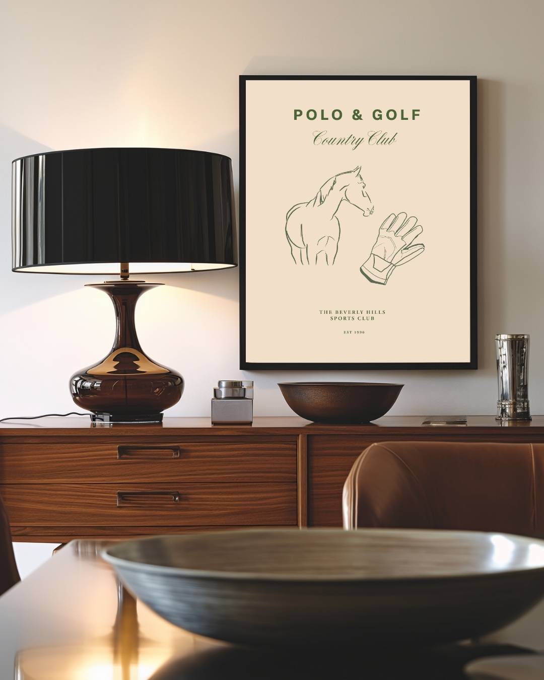 Polo & Golf paard en handschoen Poster – staande poster voor modern interieur