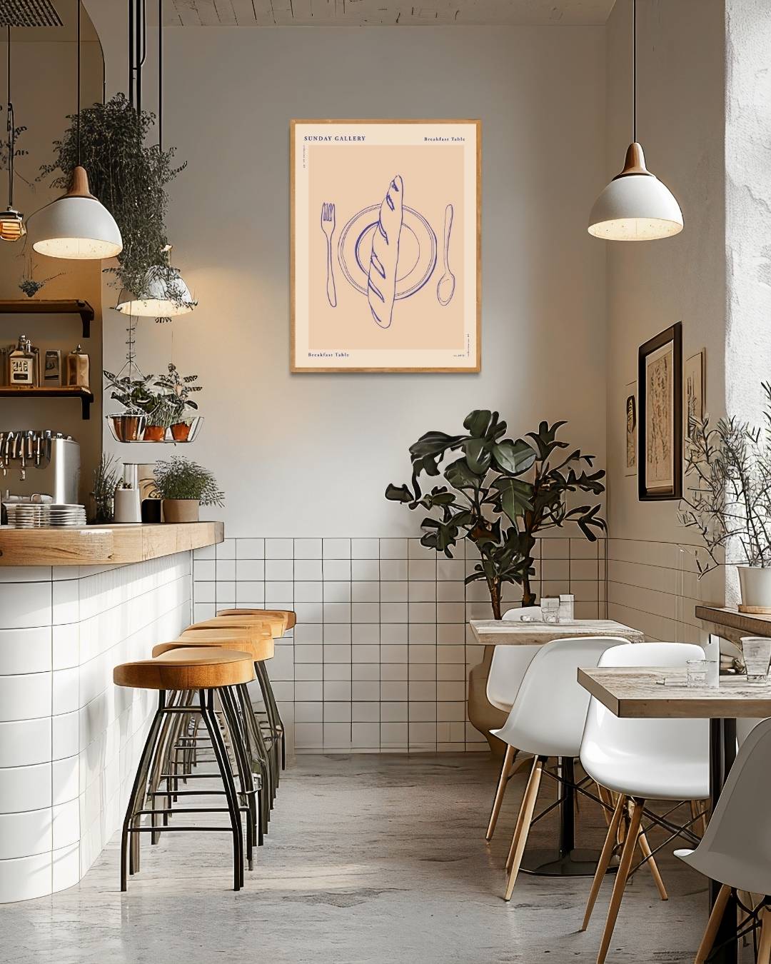 Bistro ontbijttafel Poster Kunstwerk – staande poster voor modern interieur