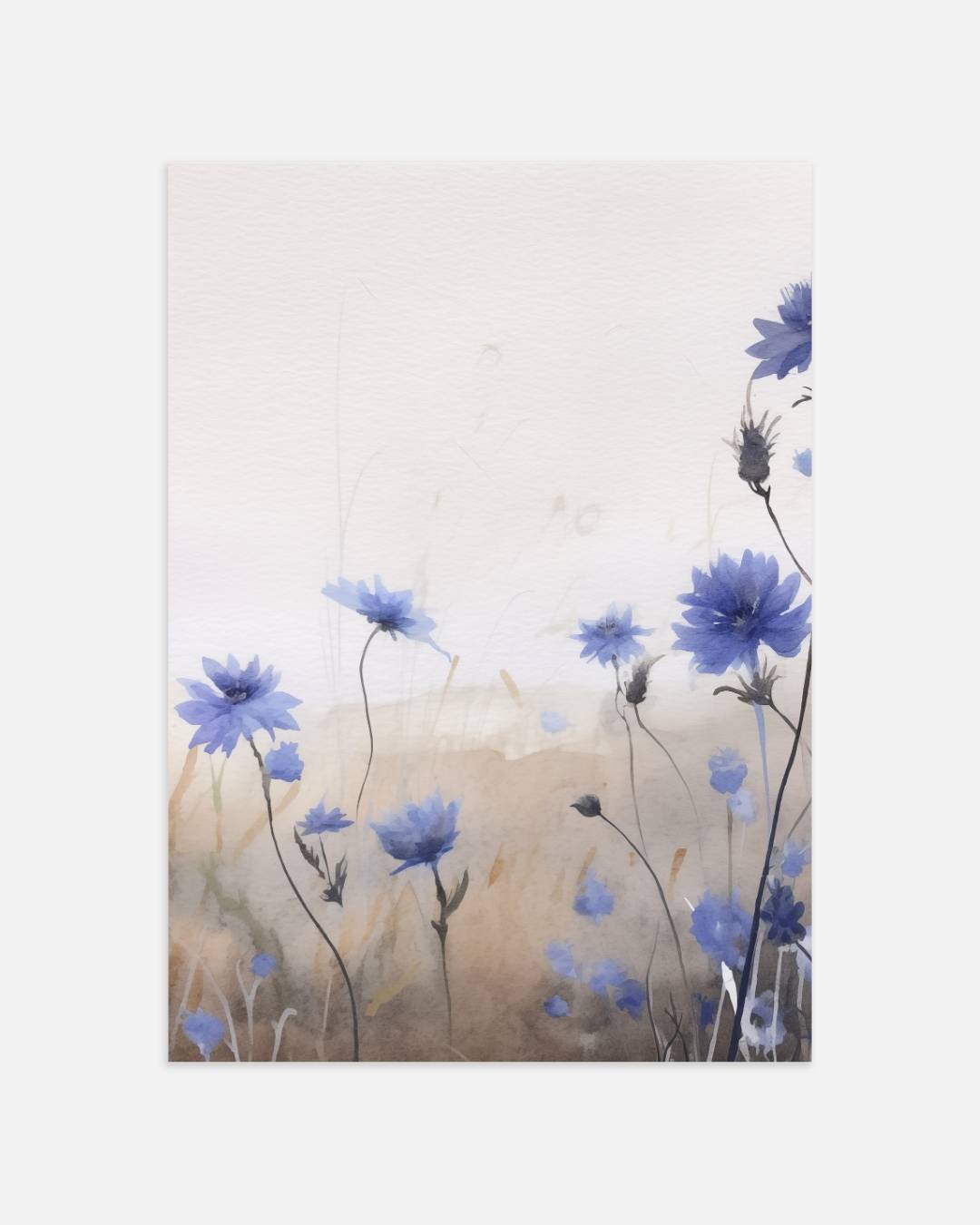 Blauwe veldbloemen Poster – portret wanddecoratie van WallArtistic