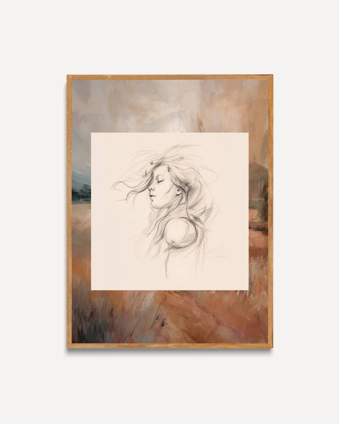 Vrouwelijke schets met landschap Poster – portret poster als wanddecoratie