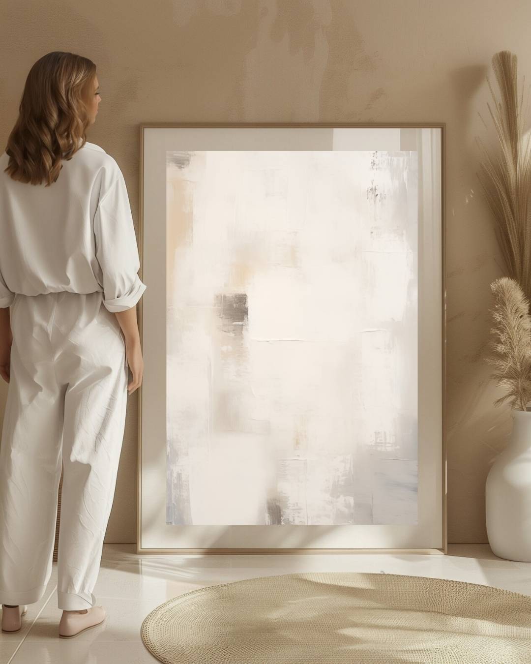 Neutrale abstractie in zachte tinten Poster – staande poster voor modern interieur