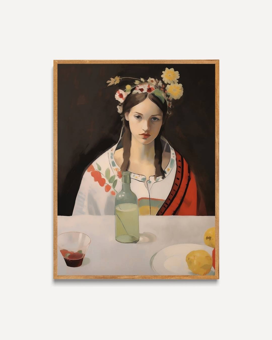 Portret met bloemenkrans Poster – portret poster als wanddecoratie