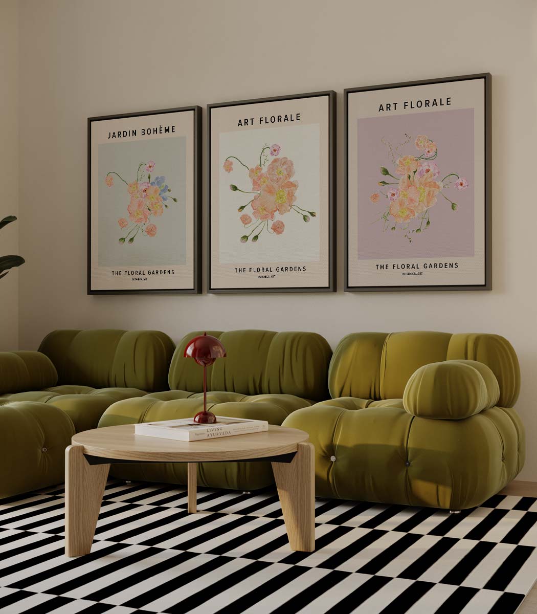 Florale kunst in pastel – drieluik als wanddecoratie