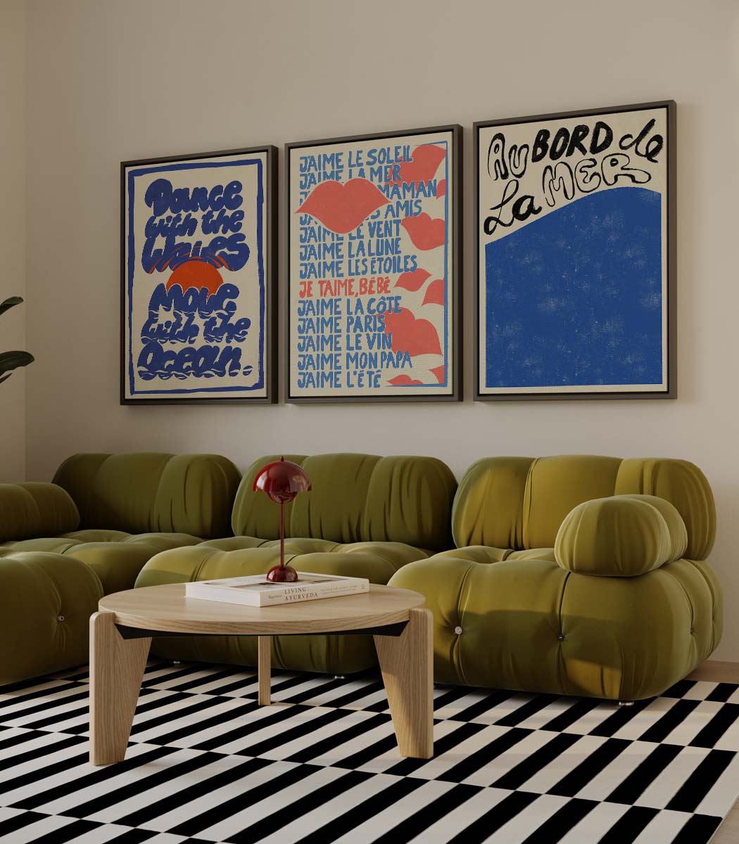 Franse zomerliefde in retrostijl – drieluik als wanddecoratie
