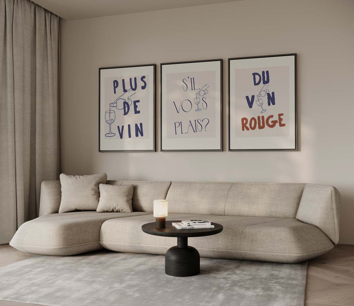Franse wijnteksten – drieluik als wanddecoratie