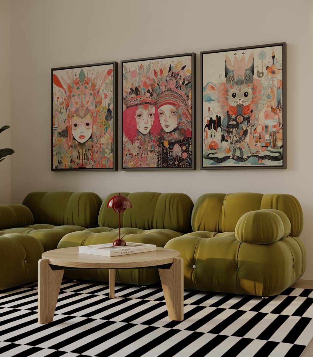 Droomwereld in pasteltinten – drieluik als wanddecoratie