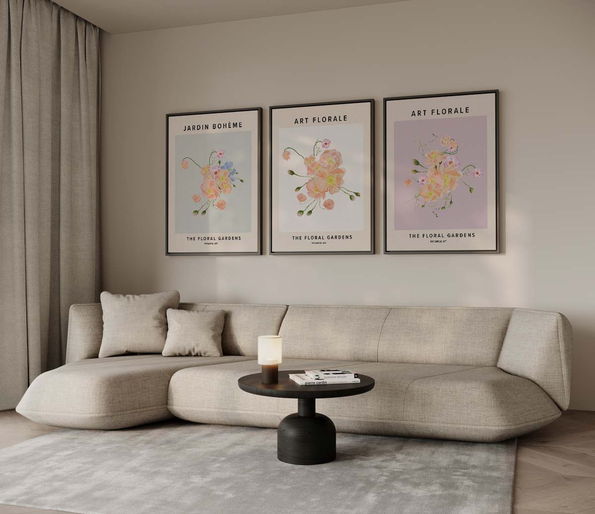 Florale kunst in pastel – drieluik voor modern interieur