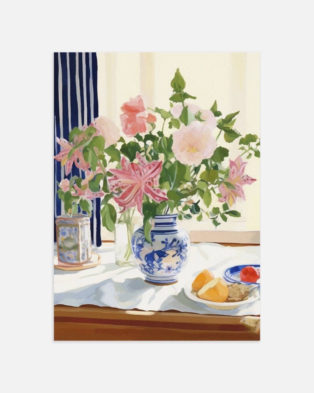 Stilleven met bloemen en fruit Poster – portret wanddecoratie van WallArtistic