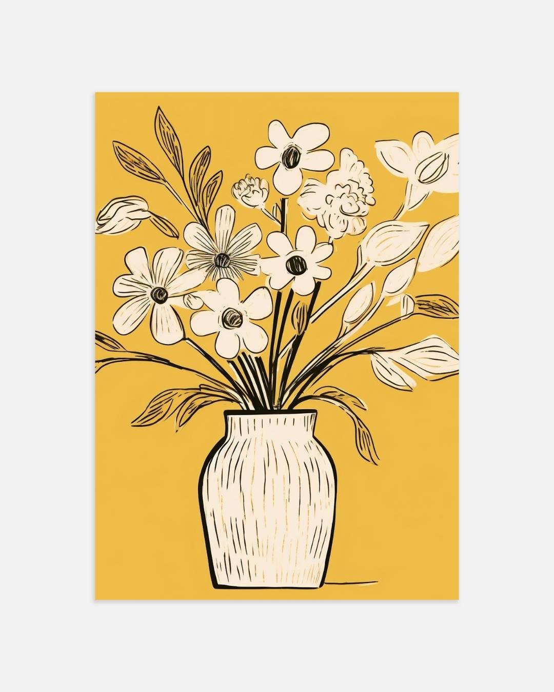Illustratieve bloemenvaas Poster – portret wanddecoratie van WallArtistic