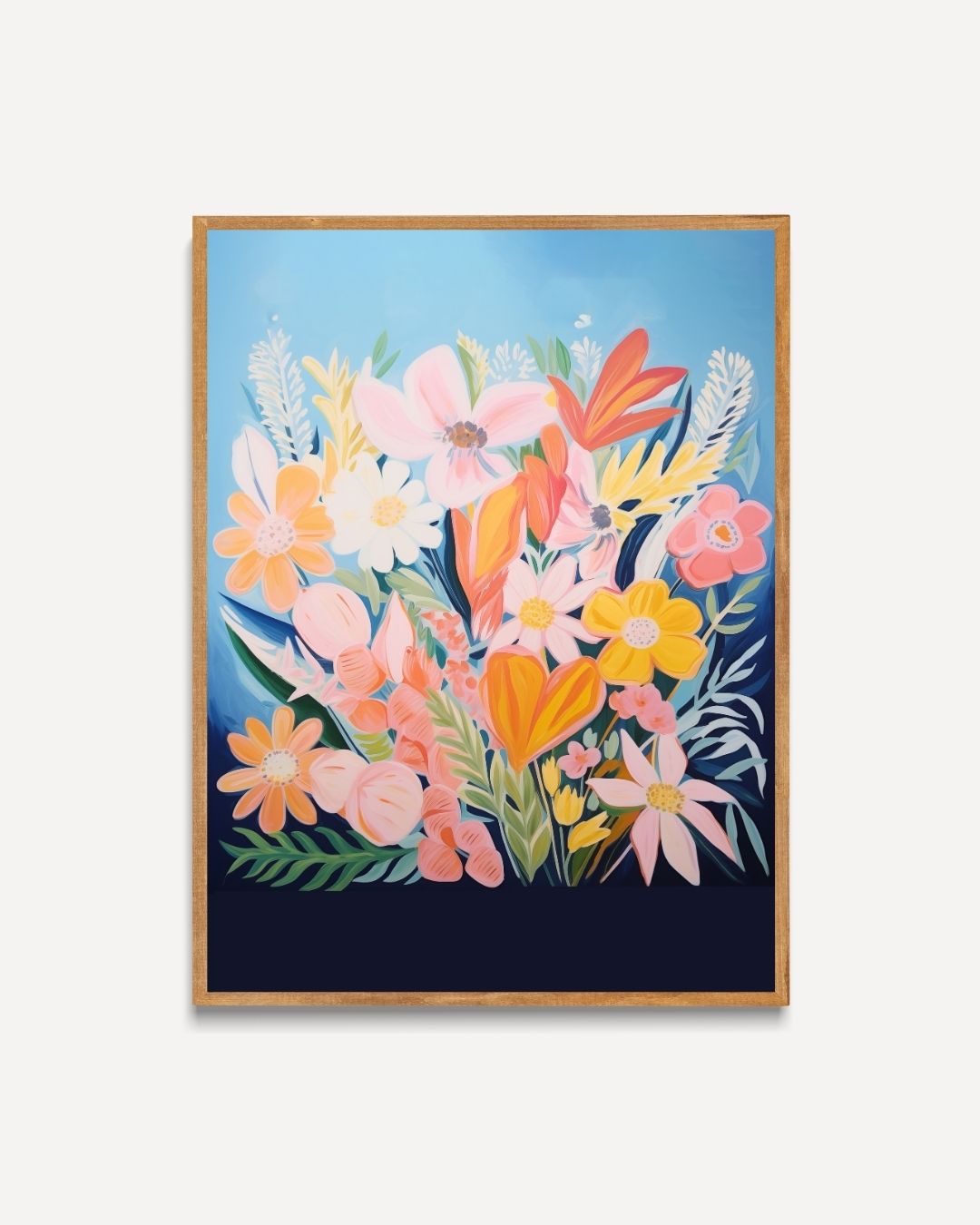 Bloemenpracht op blauw Poster – portret poster als wanddecoratie