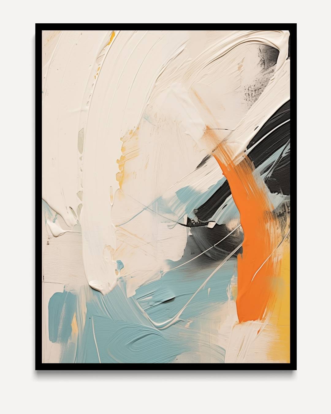 Abstracte kleurbeweging met oranje accent – portret kunstwerk als wanddecoratie