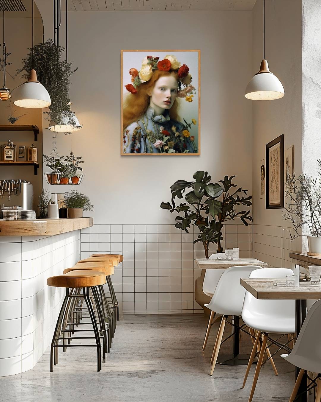 Dromerig portret met bloemen Poster – staande poster voor modern interieur
