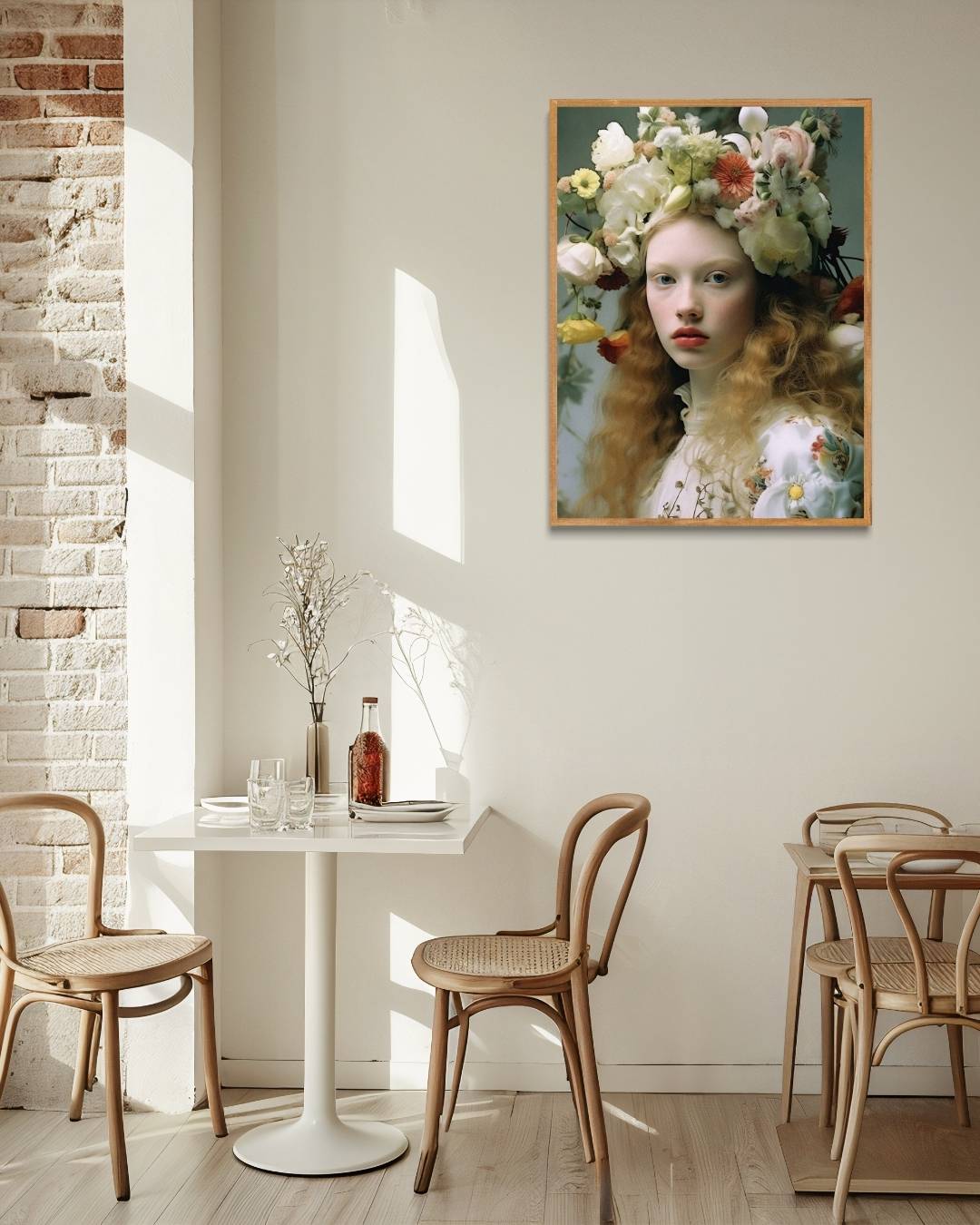 Portret met bloemenkroon Poster – staande poster voor modern interieur
